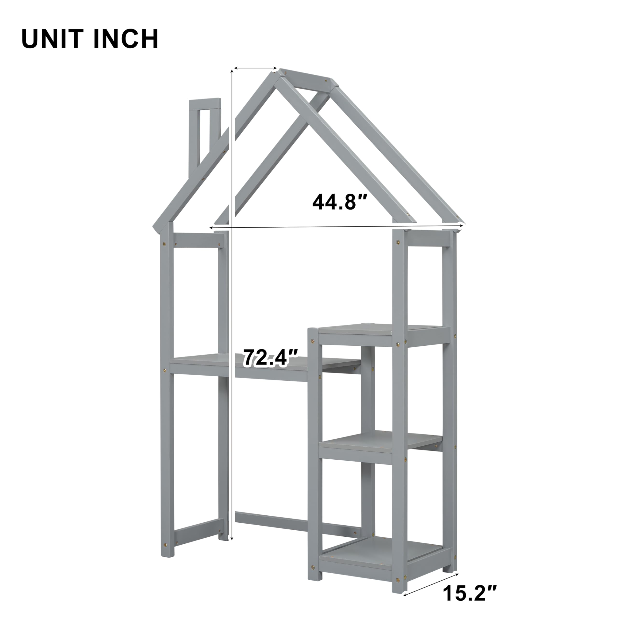 Anwick House-Shaped Wooden Writing Desk, Kids Study Table with Bookshelf and Toy Storage, Spacious and Multi-Functional Study Desk for Reading, Writing and Play (Grey)