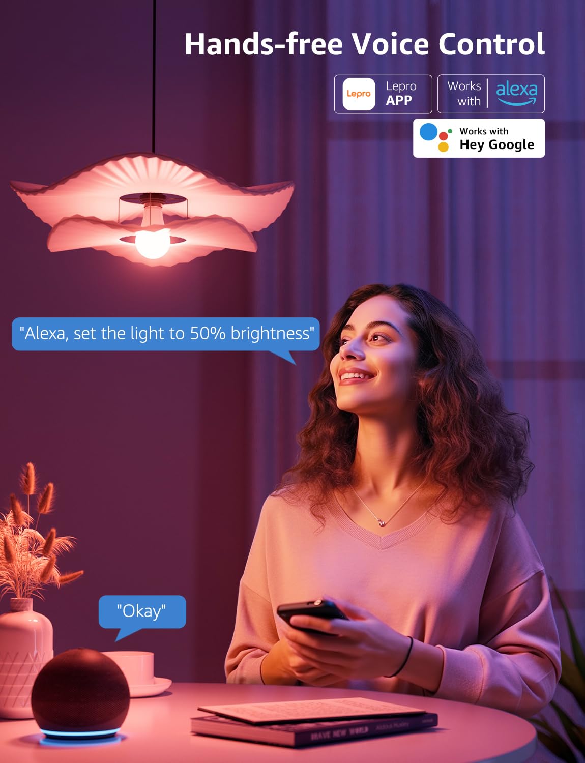 Lepro AI Smart Glühbirne B2, E27 lampe 10W 1100lm Dimmbar, Personalisierter KI-Lichtdesigner, Sprachsteuerung/Musik Sync, WiFi & Bluetooth Smart Bulb, Kompatibel mit Alexa/Google Assistant, 4 Stück