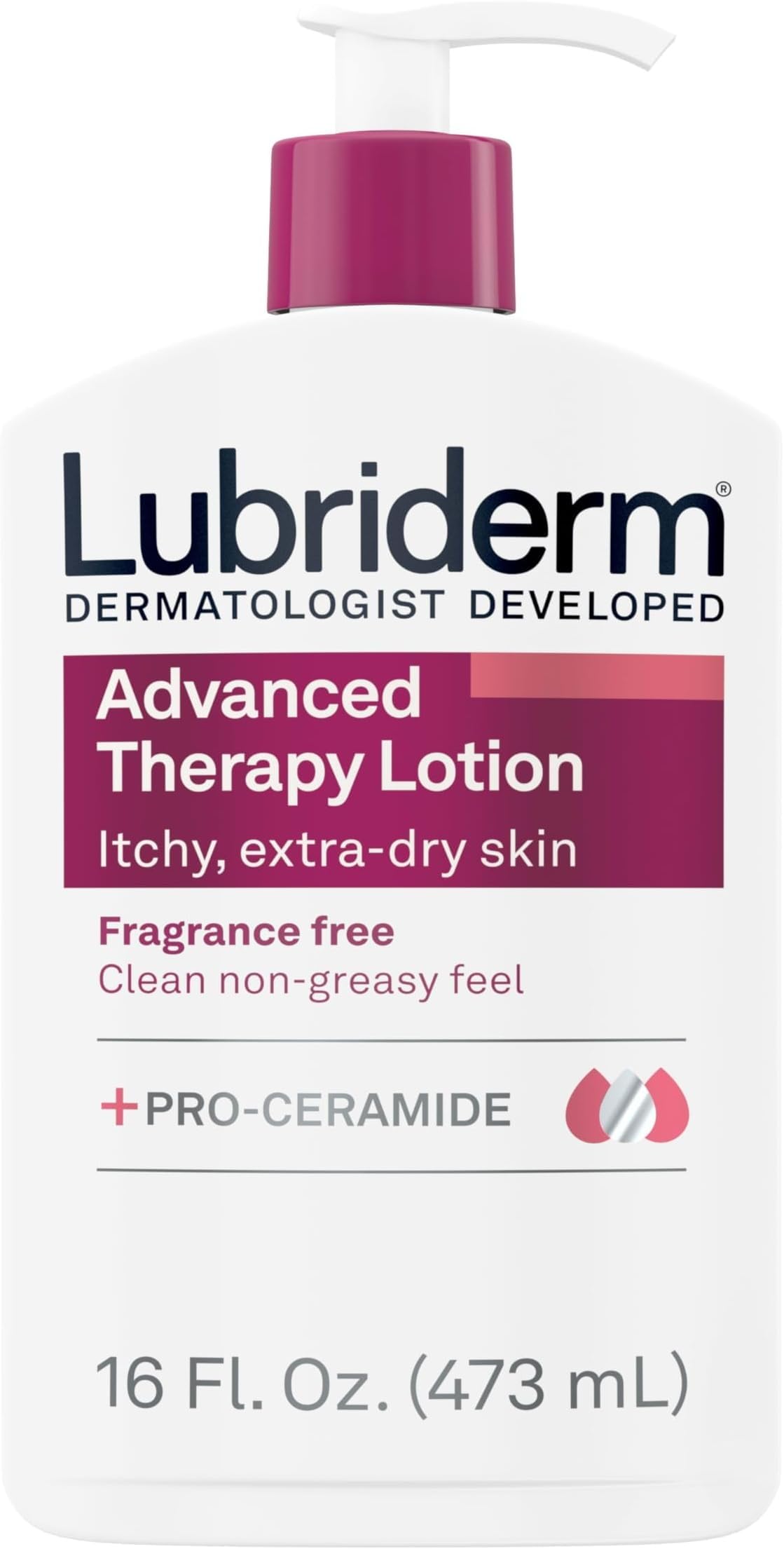 Lubriderm Advanced Therapy Hand & Body Lotion, Fragrance Free, 16 fl. oz | Moisturizing Lotion + Pro-Ceramide with Vitamins E & Pro-Vitamin B5, Intense Hydration for Extra Dry, Itchy & Sensitive Skin