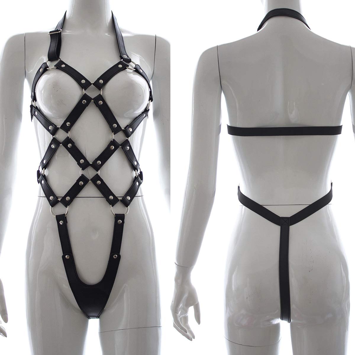 Cintura da Donna Punk Cintura in Pelle PU Regolabile Cintura Imbracatura Pettorale con Spalla Cintura Pettorina Cinghie Accessori per Feste da Ballo Discoteca,Nero,Taglia Unica Nero