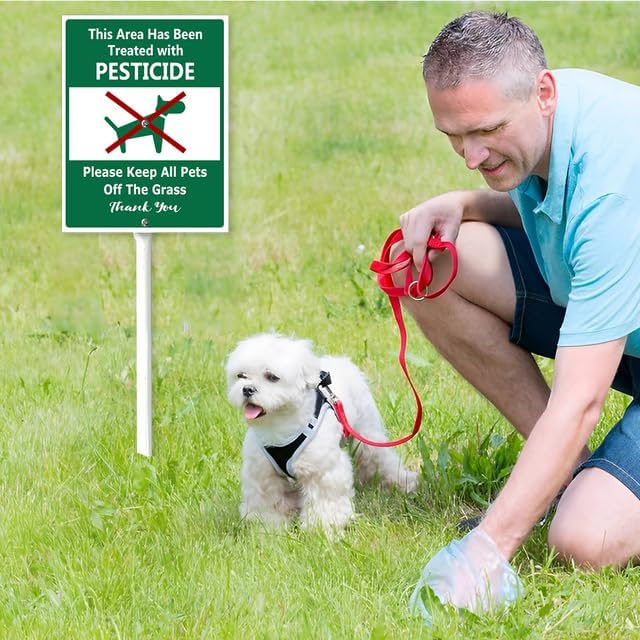 Area Treated with Pesticides, Keep Pets Off Grass Signs for Yard with Stake, Sturdy Aluminum Sign Rust Free, Sign Decoration for Yard Garden Lawn Outdoor 7"×8.8" - Image 2