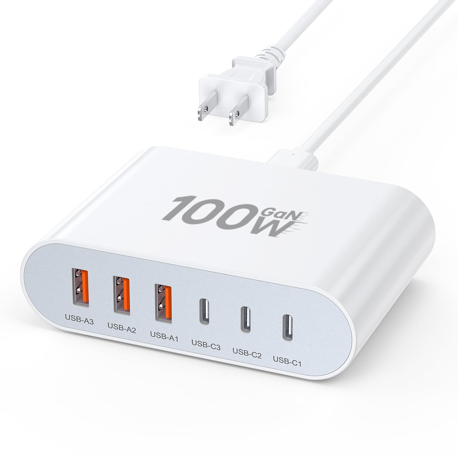 100W USB C Fast Charger Block Compact GaN 6 Port PD USB C and QC USB A Wall Charger Type C Charging Station Hub Adapter Plug Cube Brick for iPhone 17