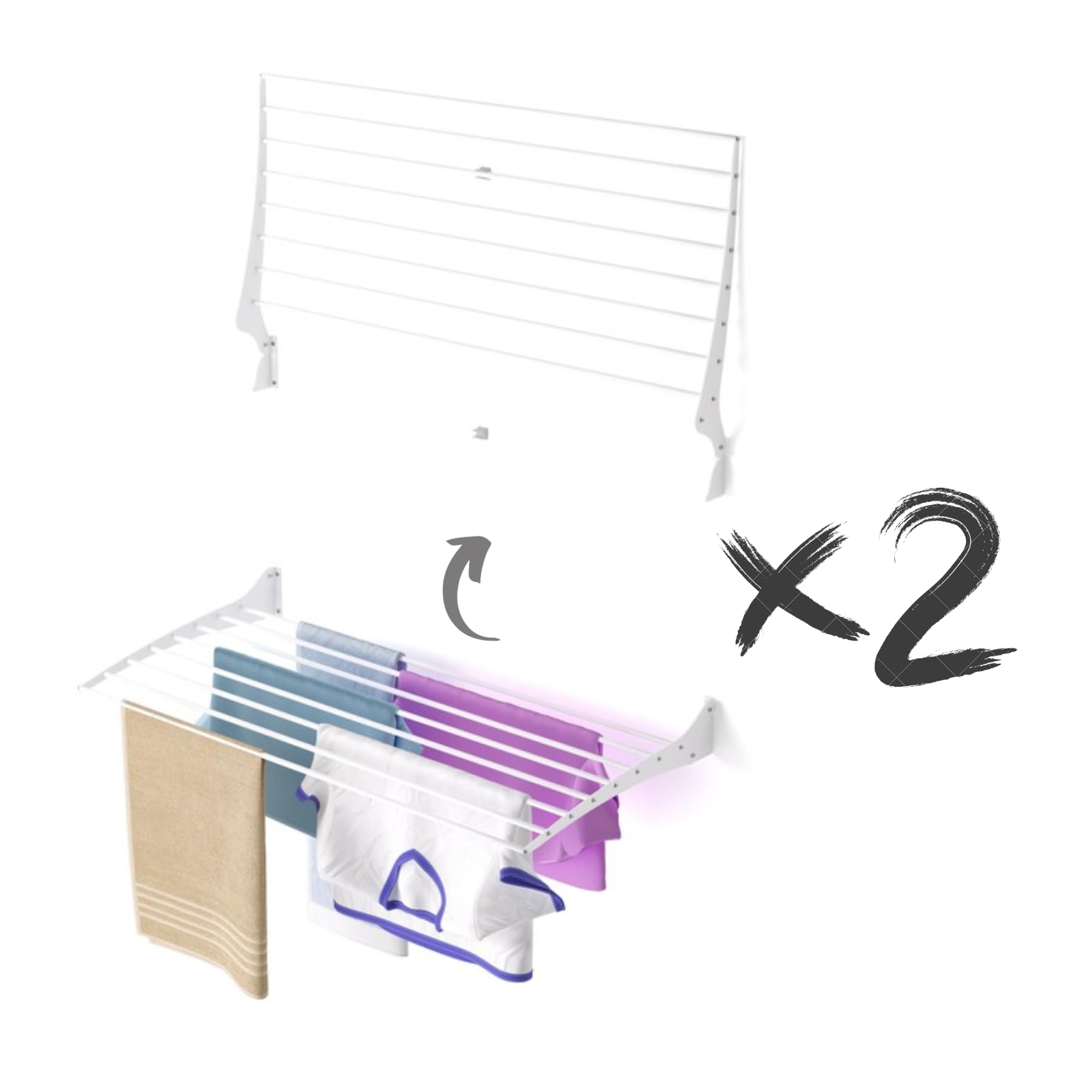 foxydry Fold - Tendedero de pared, tendedero de pared plegable para balcón, de interior o exterior, de aluminio y acero (2 x 100 cm)