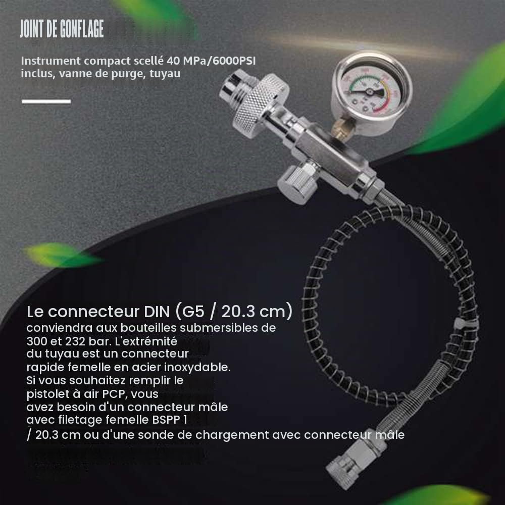 Charge pour PCP Air Full Station pour cylindre de plongée avec G5/8" DIN et tuyau de ressort de 50 cm