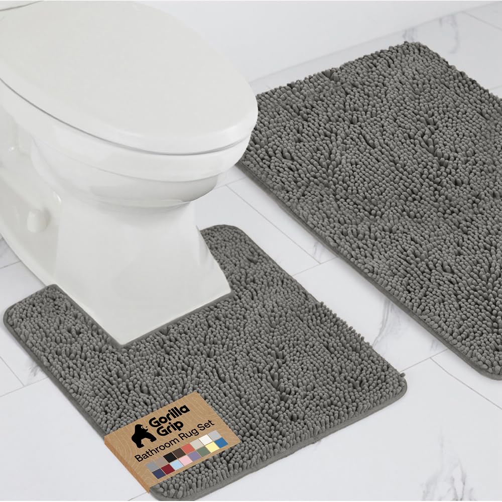 GORILLA GRIP Bathroom Area Rug Sets 2 Piece, Soft Chenille, 30x20 Charcoal