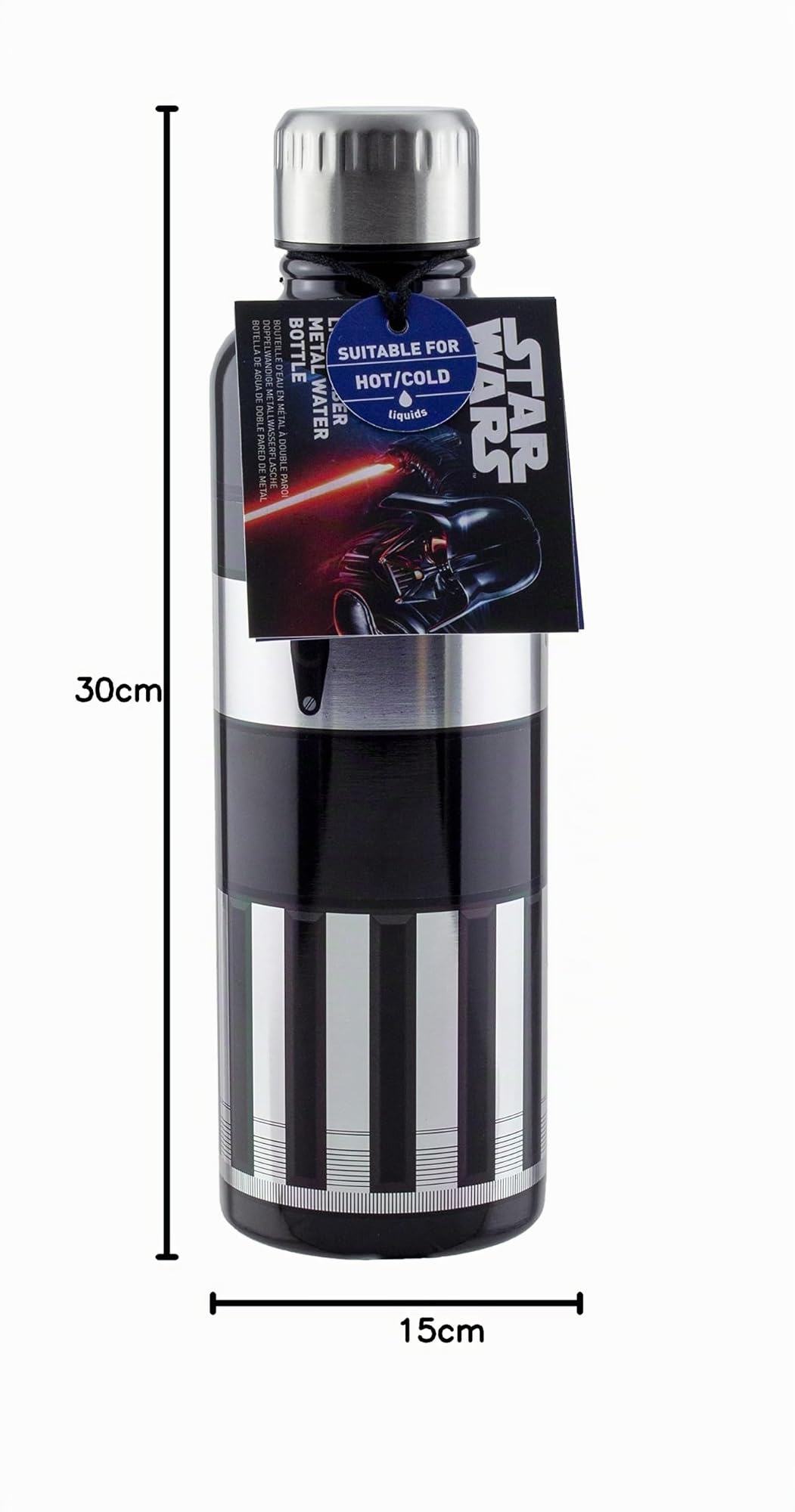 Borraccia in Metallo Star Wars Darth Vader Lightsaber Borraccia Ufficiale Disney 500ml, Collezione Vintage, Regalo per Fan di Star Wars