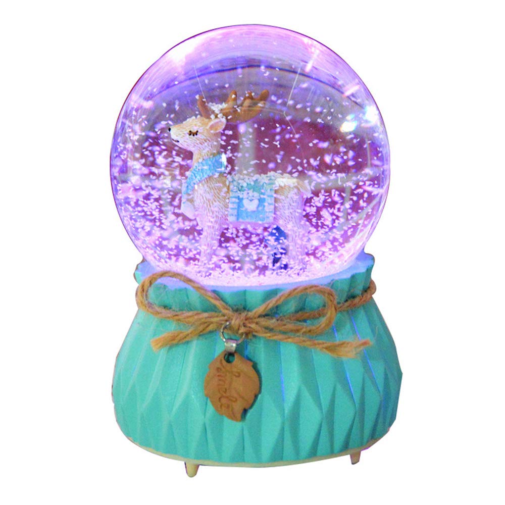 SURPRIZON Musical Snow Globe Christmas Music Box with Colorful Changing LED Lights Deer Christmas Valentines Day and Birthday Gift for Girls