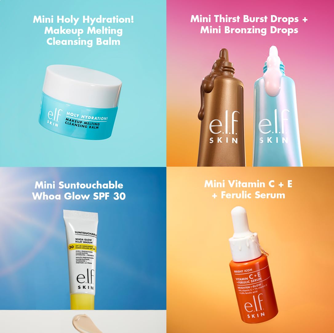 e.l.f. SKIN Best & Obsessed Skincare Kit, struccante da viaggio, protezione solare e sieri illuminanti per una pelle luminosa, vegano e cruelty-free