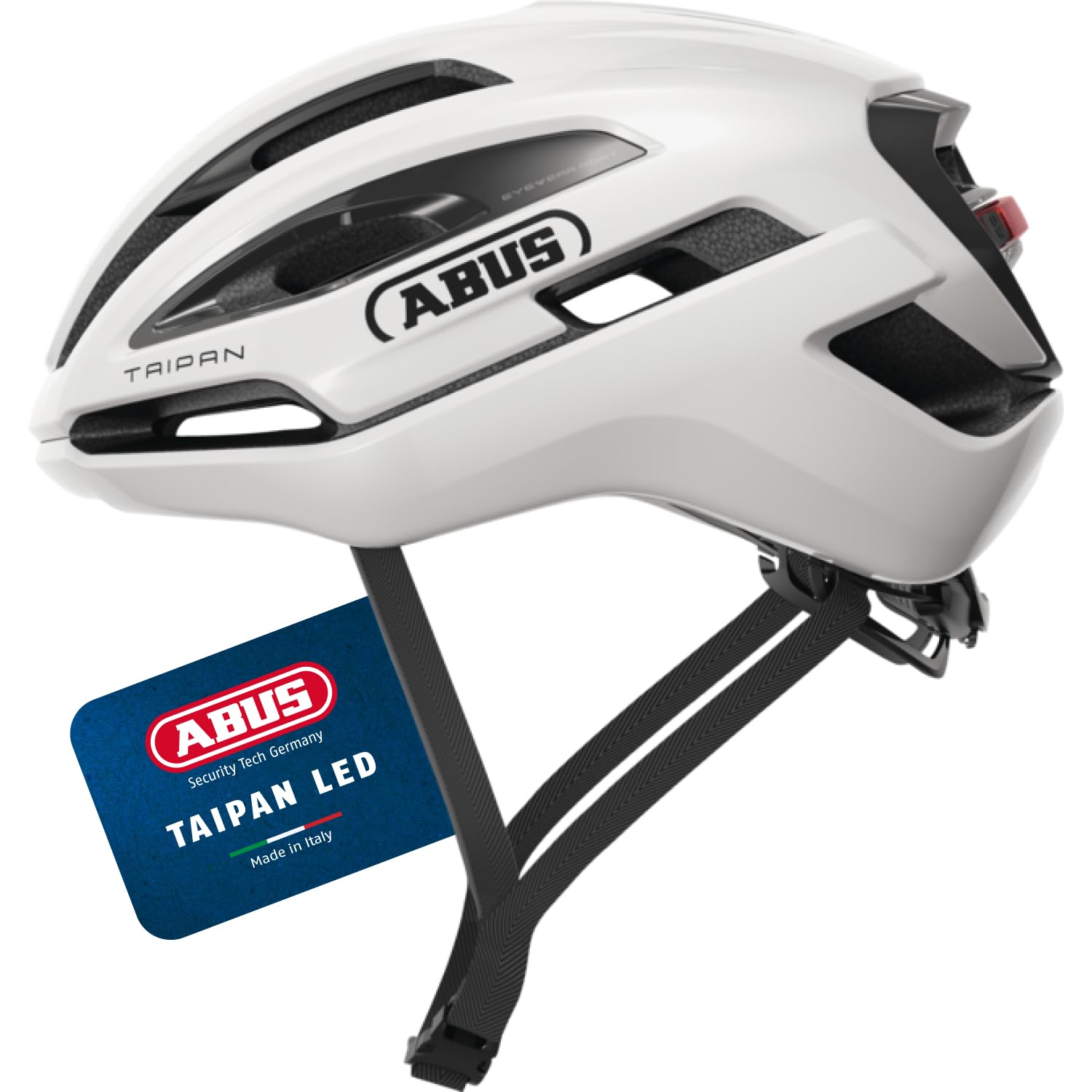 ABUS Taipan LED gravel helmet – bike helmet with light for gravel biking – lightweight, versatile and well ventilated – with glasses holder – for teenagers, women and men – size S, white