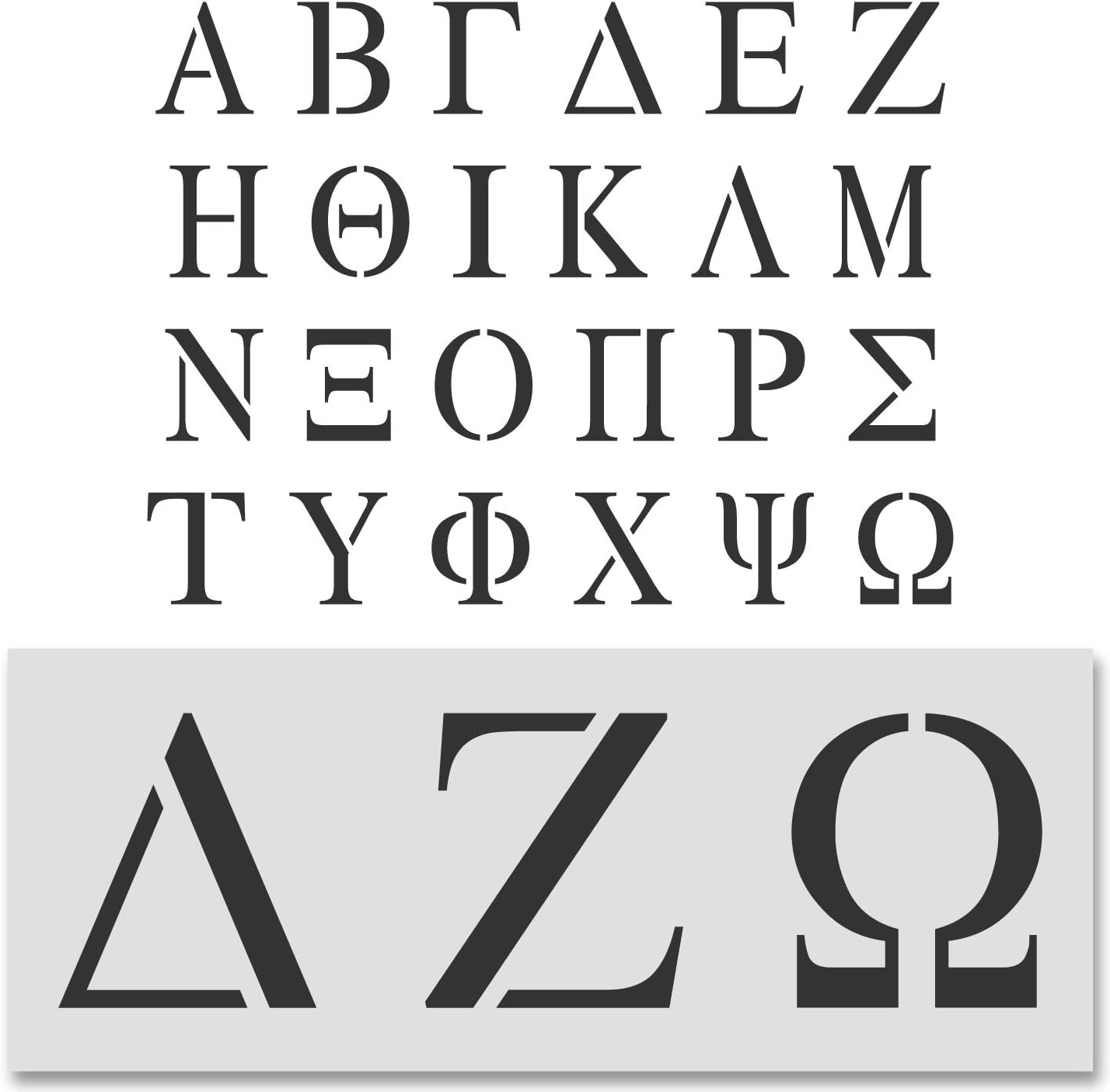 Stencil Stop Greek Letter Set for Painting - Fraternity, Sorority Symbols for DIY Projects, Walls, Coolers - 14 Mil Mylar Plastic [Various Sizes] (3 Letters,12 inches Tall)