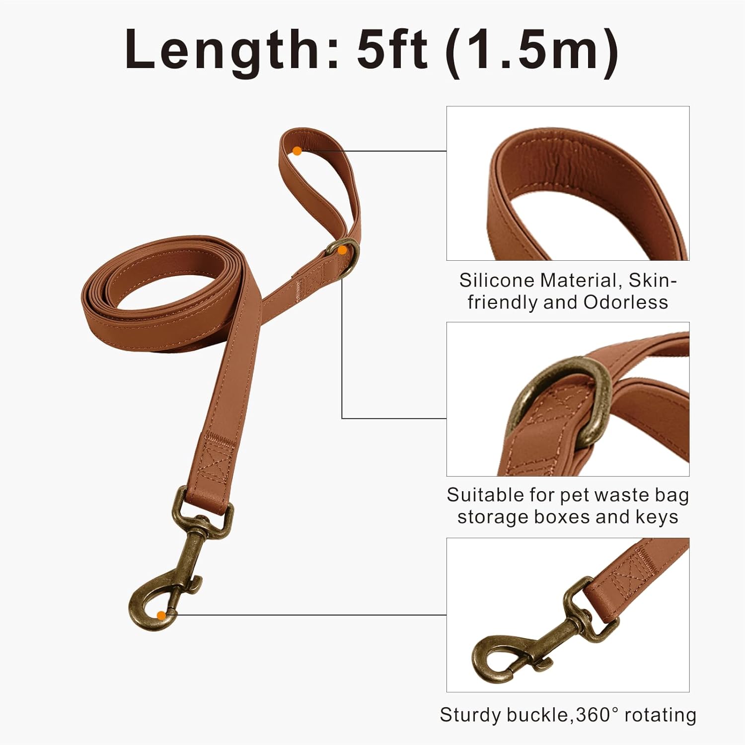 Dog Collar and Leash Set,Leather Silicone Waterproof Odor-Proof Dog Collar and Leash for Large Dogs, Soft Flexible Dog Collars, Durable Thick Adjustable Pet Collar (Brown, Large (16-24.5" Neck))