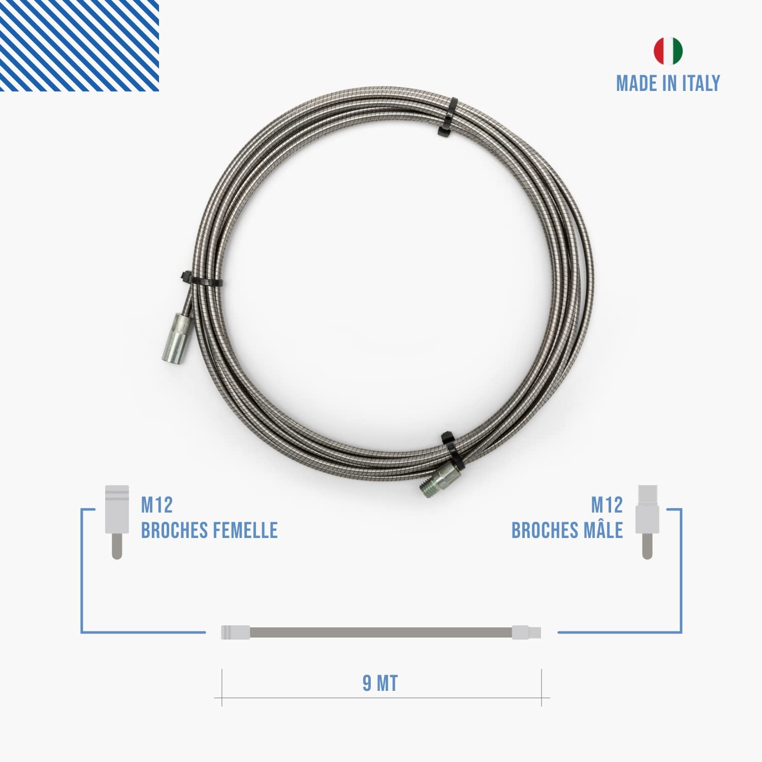 BARETTO Pro | Kit de ramonage poêle à granulés | Conduit de fumée Ø 80 + 100 mm | Longueur 9 m Premium | 2 hérissons articulés | Raccord M12 - 3