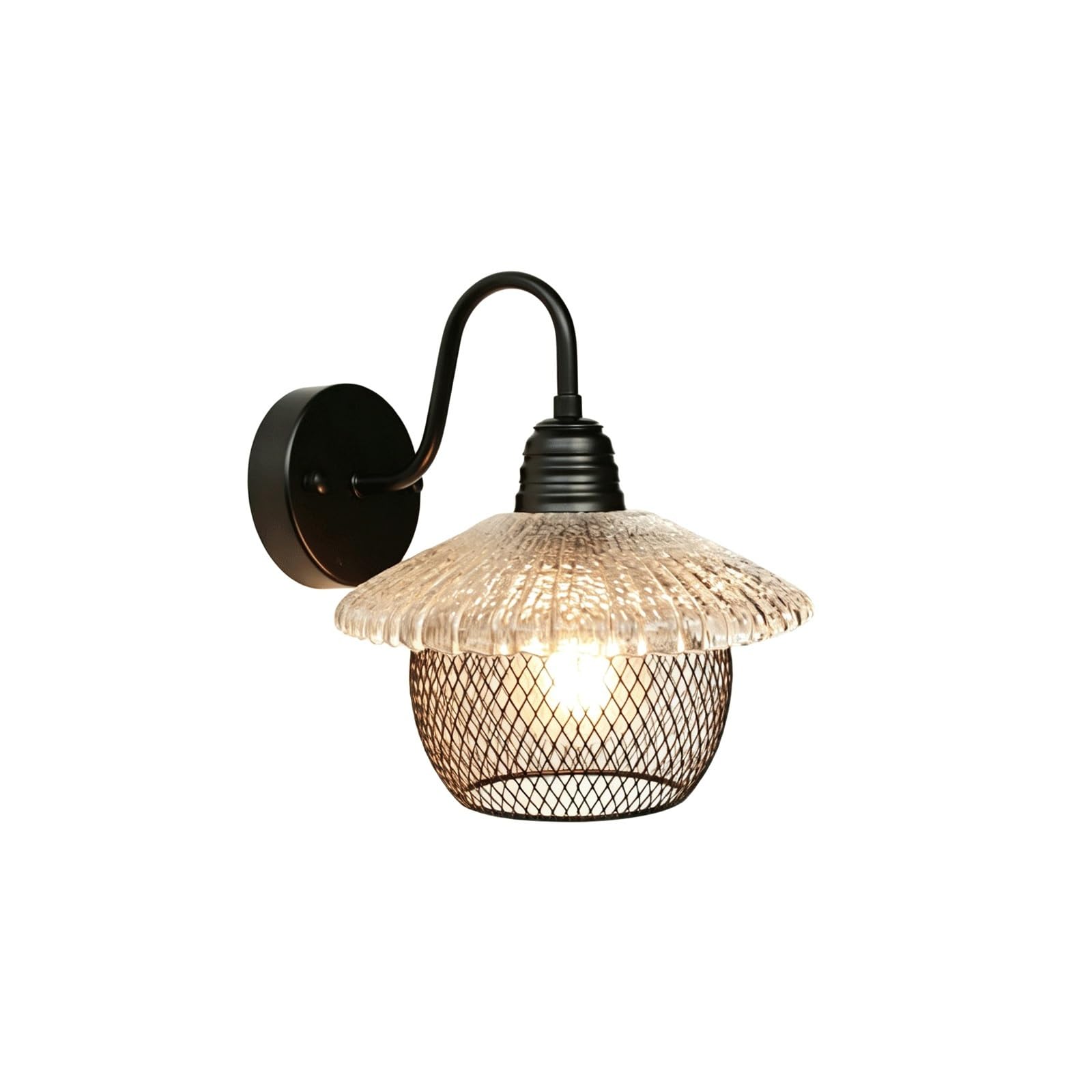 OZBMA Vintage Outdoor Wall Light, 10" Gooseneck Exterior Sconce, Ribbed Glass Shade with Metal Cage, Waterproof E27 Iron Aluminum Lamp for Garden, Patio, Villa, Porch, Yard Cottage
