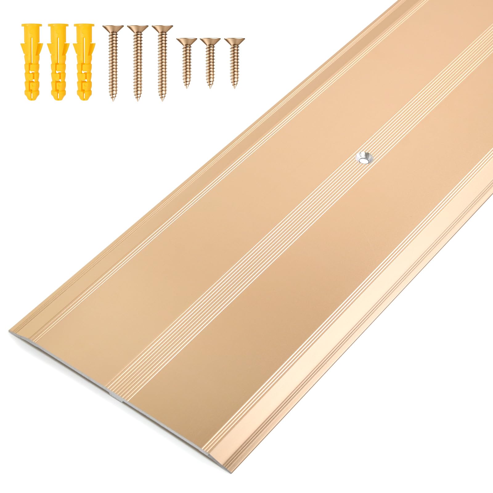 Jiekayi Aluminum Metal Door Threshold, Floor Transition Strip, 36'' L x 4'' W x 0.1'' H, Flat-Profile Threshold, Flooring Gaps Carpet Vinyl Wood, Stylish Doorway Transition Draft Protection (Gold)
