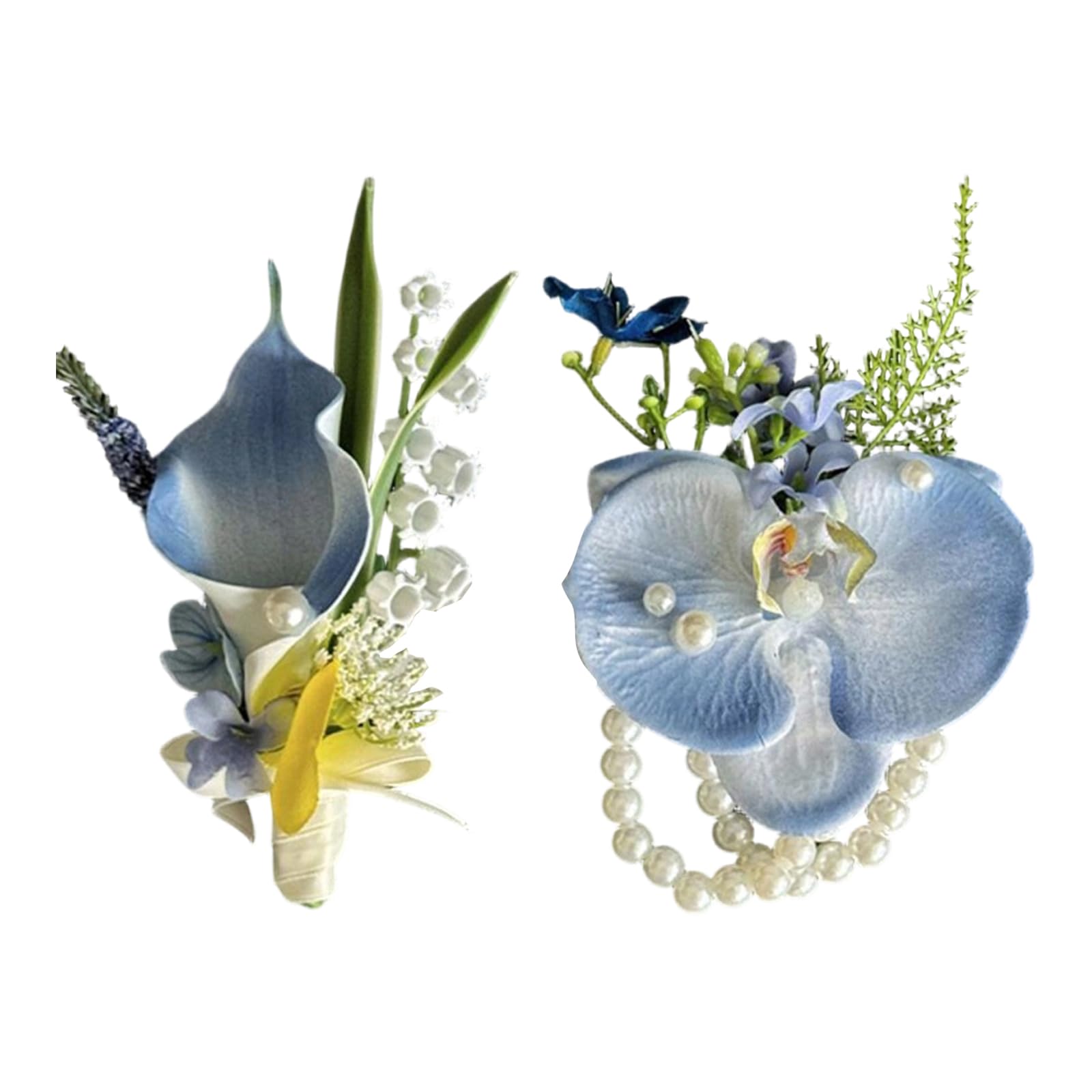 Msioytog Blue Calla Corsage Flower Boutonnieres For Wedding, Proms, Anniversaries, Ceremonies And Beach Parties Artificial Flowers Bridal Groom Wedding Brooch Flower