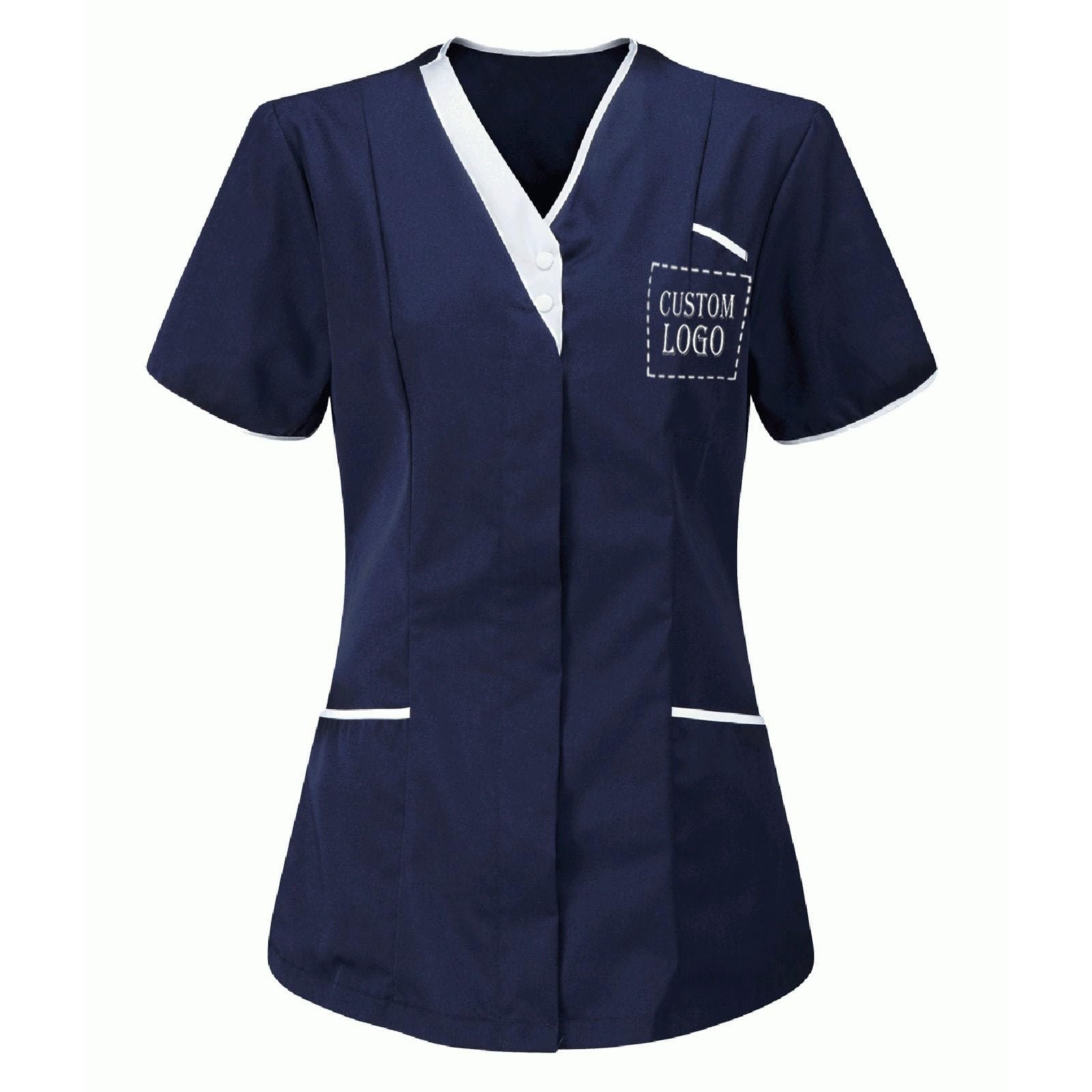 Custom Scrub Tops for Women Short Sleeve V Neck Work Uniform Shirt Pockets Design Your Own Add Text