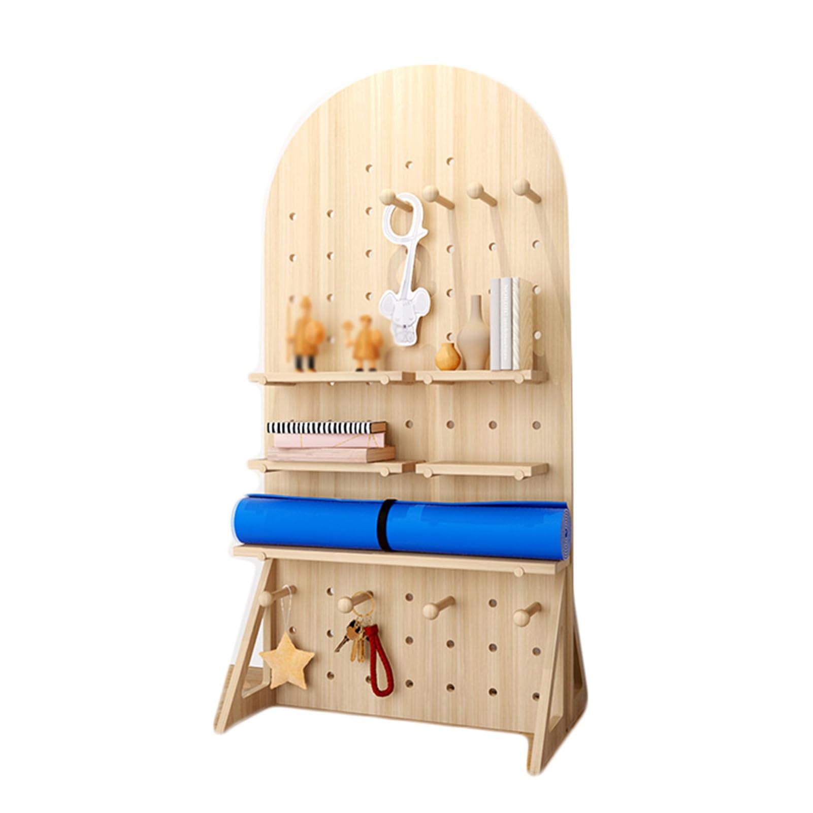 Hölzerner Stecktafel-Ausstellungsständer, kombiniertes bodenstehendes Organizer-Set, Regal für die Ausstellung von Ornamenten mit Lochtafeln, Wandhalter für Steckwerkzeuge, Home-Office (Holz