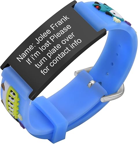 Miniatura 1 de Pulseras de identificación de seguridad para niños, de silicona suave, de acero inoxidable, con grabado gratuito, de varios colores, ajustables,