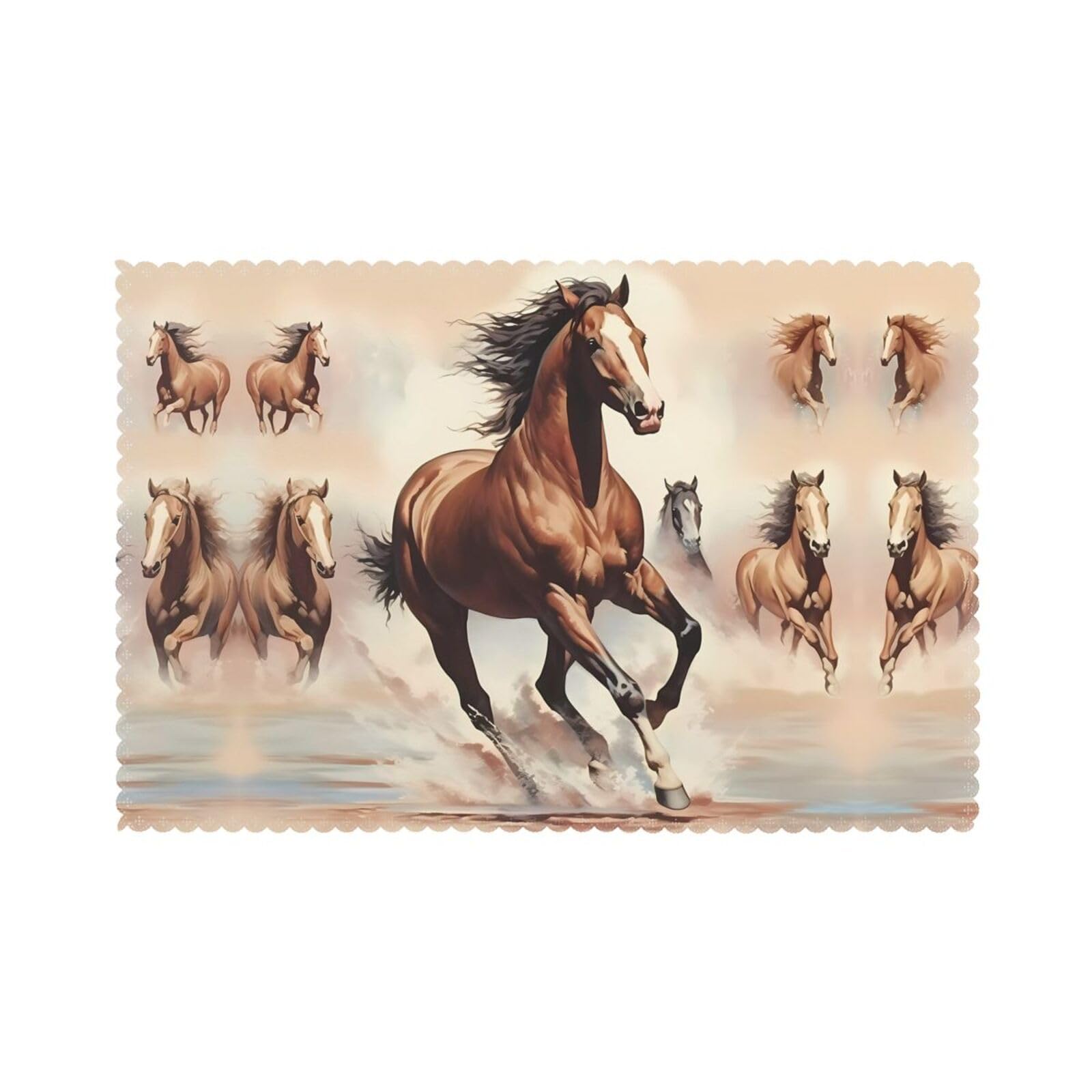 Prancing Brown Horse Printed table mat set (6 pieces) - Aesthetic upgrade for family gatherings and hotel banquets
