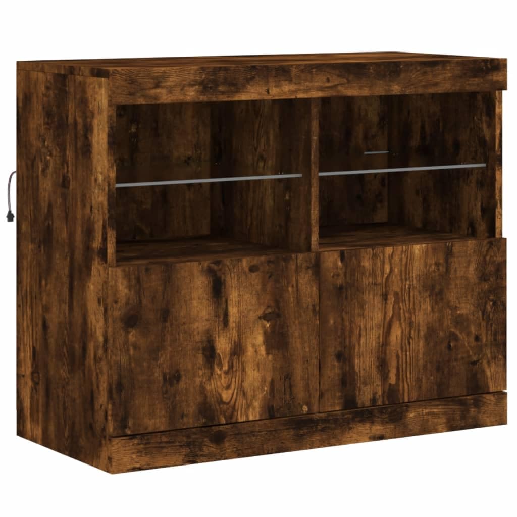 vidaXL Aparador con Luces LED, Armario Auxiliar de Almacenaje, Aparador de Comedor, Mueble Decorativo para Salón Pasillo Cocina, Roble Ahumado