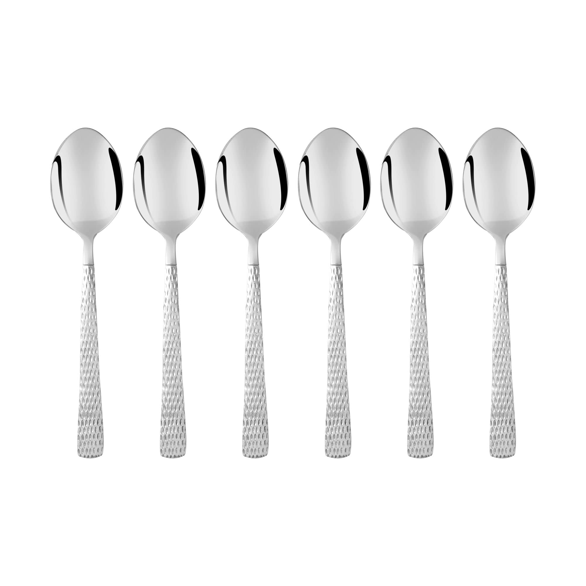FnS Madrid 6 Pieces Stainless Steel Dinner Spoon Set with Hammer Finish Handle | Premium Table Spoons for Home, Kitchen & Dining | Luxury Flatware Cutlery