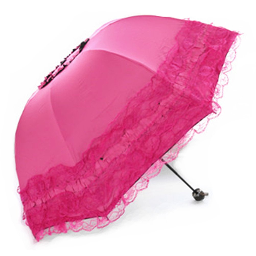 Maibar Women's Rose Sun Umbrella Uv Parasol Lace Folding Umbrellas Parasols Waterproof 8 Ribs For Lady Umbrella In Summer (Rose)