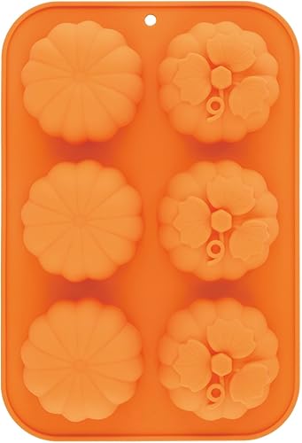 Miniatura 5 de Supreme Housewares Molde de calabaza para pastel de 6 cavidades, juego de 2 moldes de silicona para cupcakes de calabaza, dulces y chocolate, molde