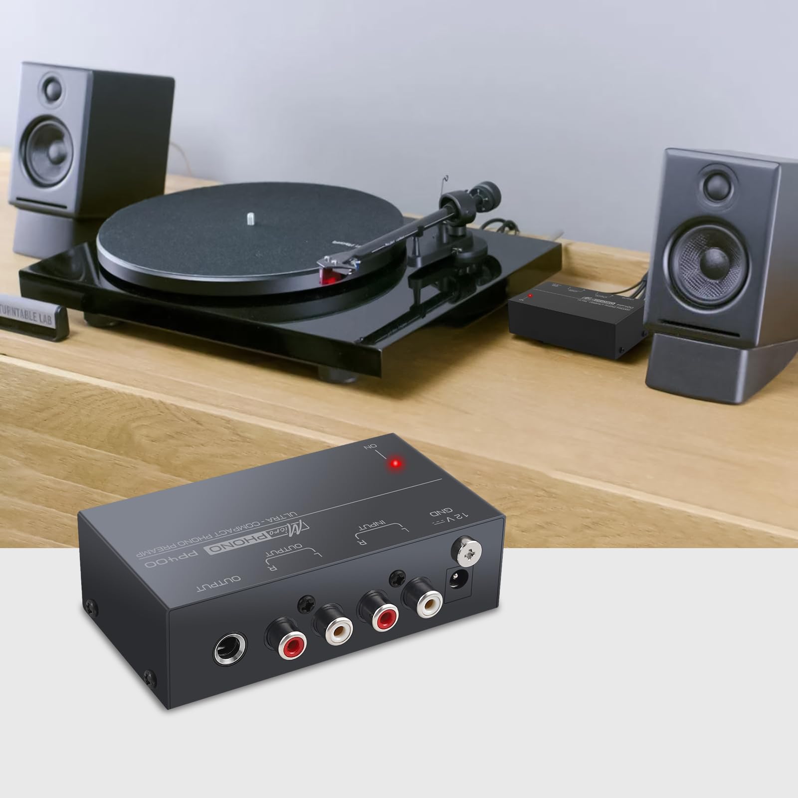 LiNKFOR Vorverstärker Phono-Vorverstärker für Plattenspieler Audiophiler Hochkompakt Phono mit Niveau Kontrollen Eingang & Ausgabe Schnittstellen