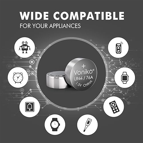 Miniatura 4 de Voniko Paquete de 20 baterías AG13 LR44, alcalinas de alta calidad de 1.5 voltios LR44, batería de botón para juguetes y dispositivos electrónicos