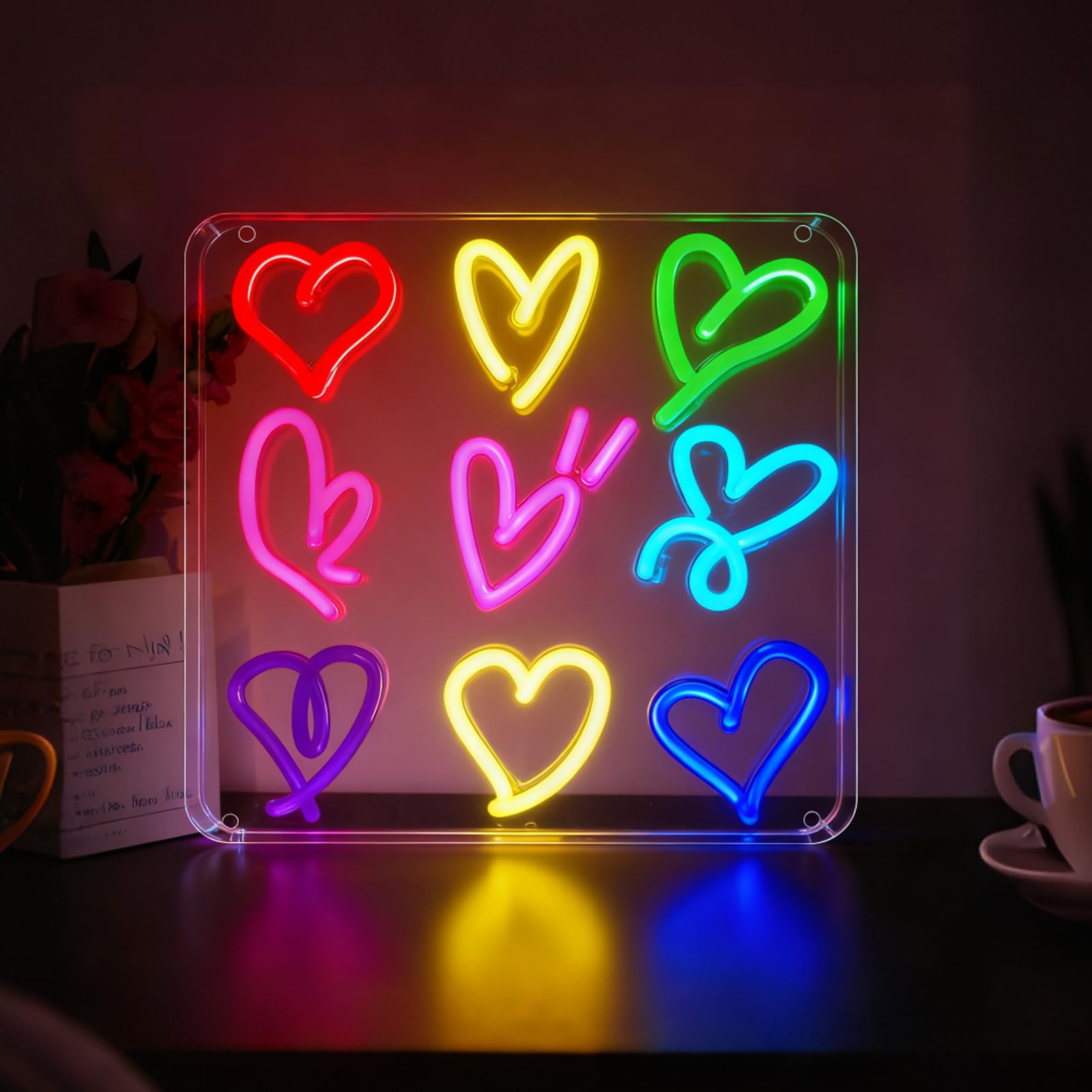 Heart Love Neon Schild, LED Bunt Herz Leuchtreklame Neon Sign für Wand Deko, Dimmbare Neonlichter USB Power für Schlafzimmer Hochzeit Vorschlag Jahrestag Valentinstag Romantische Party