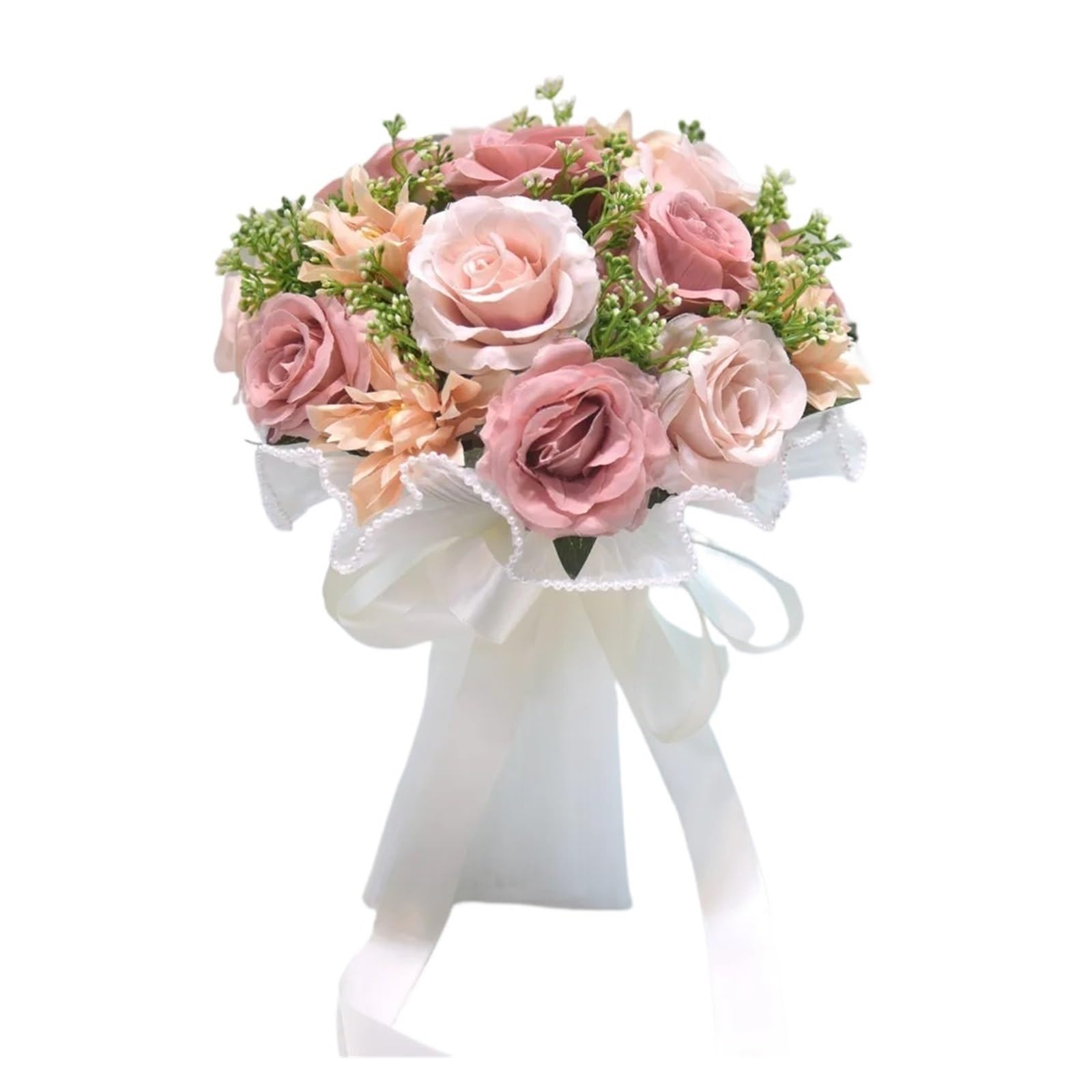 NDLHXKFRP Wedding bouquets for brides and bridesmaids, Artificial Wedding Bouquet Multicolor Silk Rose Peony Dahlia Bride Bridesmaid(Pink)