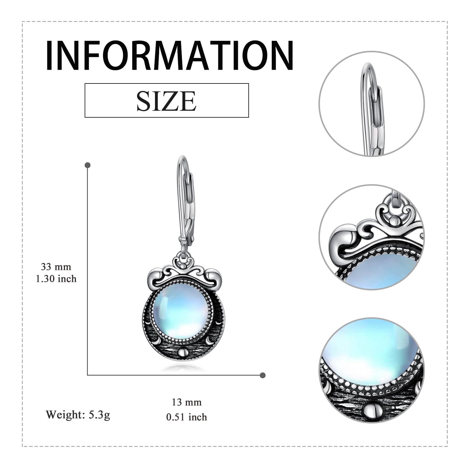 VONALA Pendientes de fase lunar de plata de ley rojo/verde/azul/violeta, pendientes de media luna para mujeres, joyas de luna, regalo para mujeres, adolescentes, niñas, madres, esposas