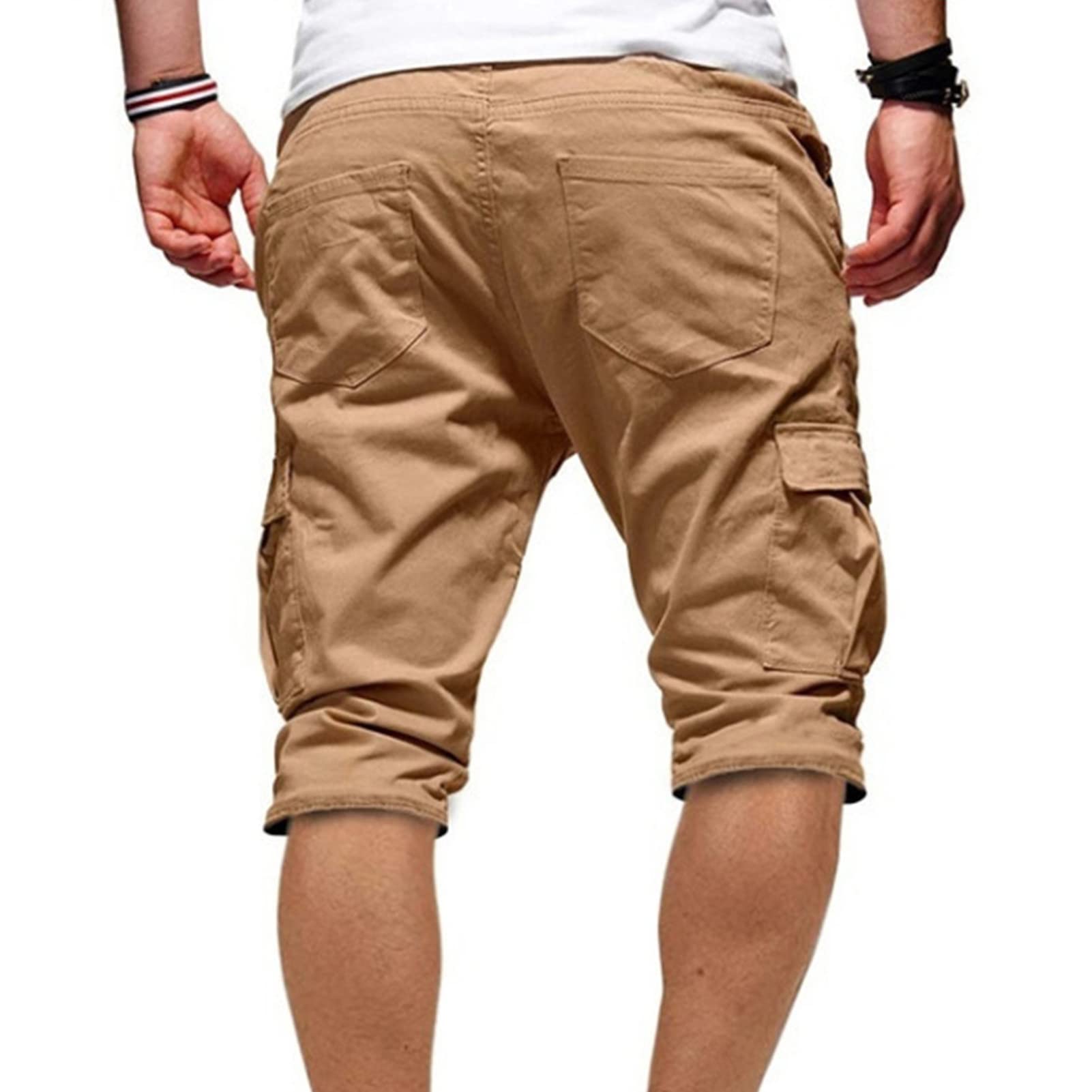 Men's Elastic Waist Cargo Shorts Casual Relaxed Fit Multi Pockets Short Lightweight Outdoor Military Short Pants (Khaki,XX-Large)