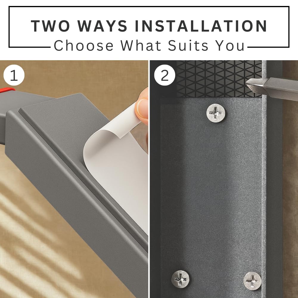 Tope de puerta sin taladro, tope de puerta con pedal fácil (gris, paquete de 2)
