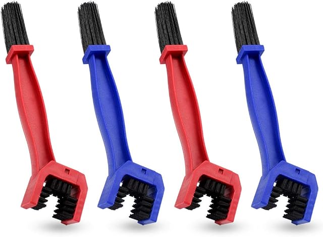 Fulushou 4 PCS Brush Chain Motorcycle Bike Brush Cleaning Cycle Gears Maintenance 3 Sided Bristles Cleaning Brush for Bike Motorcycle Chain (Blue and Red)