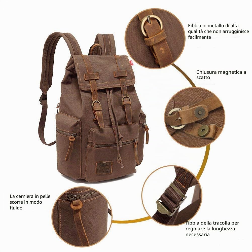 School College Rucksack, Casual Leather Backpack,Vintage Canvas Rucksack, Laptop Backpack,Travel Outdoor Shouder Bag,Travel Hiking Casual Daypack for Men Women