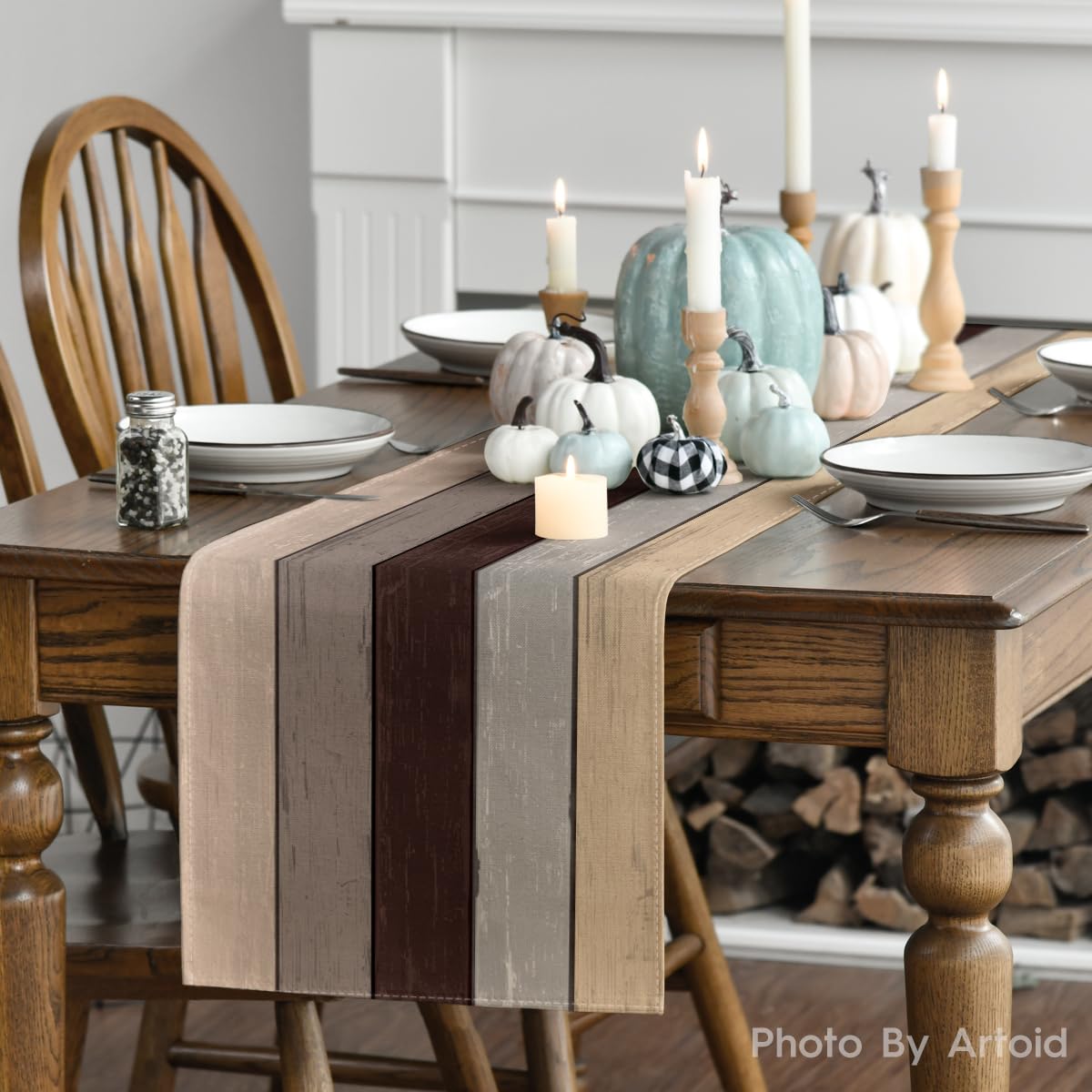Kiatuniya Tafelloper strepen beige modern winter loper tafel vintage afwasbaar tafelloper landhuisstijl voor lente herfst keuken tafeldecoratie feest decoratie 40 x 140 cm