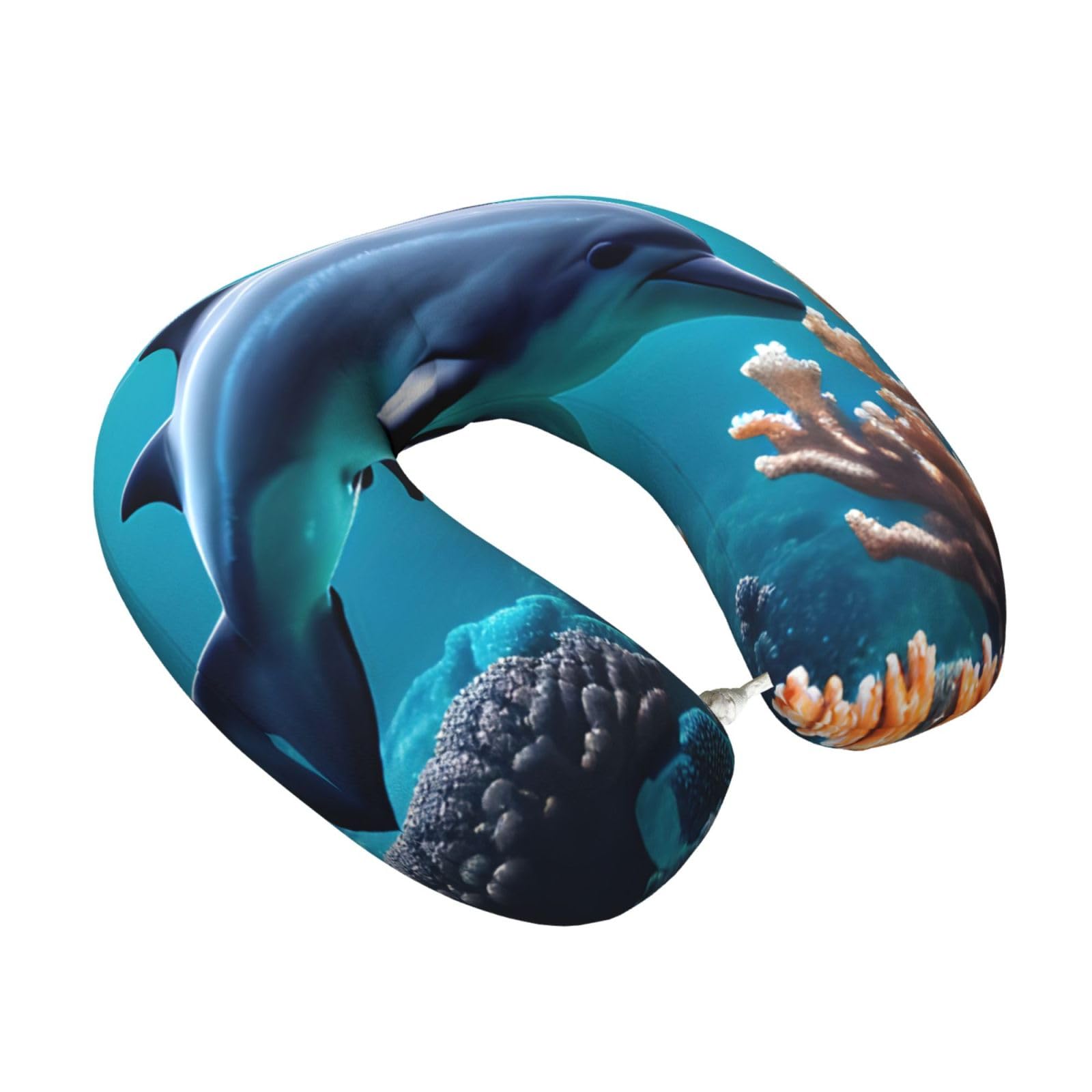 Yyoretp Beautiful Underwater World Dolphins Coral Print Travel Pillow Pure Memory Foam Neck Pillows Portable Headrest for Airplane