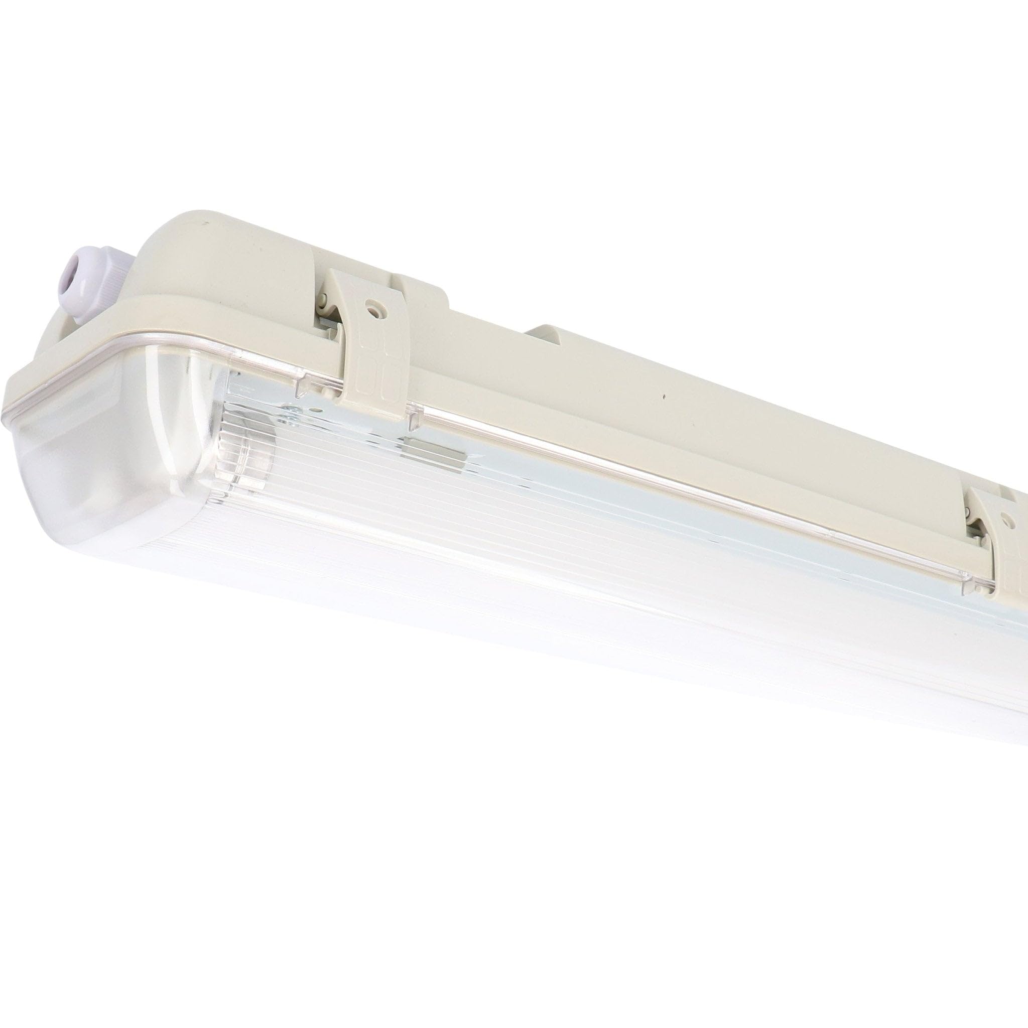 Proventa LED Feuchtraumleuchte 150cm | 2x16,5W | 6120 Lumen | IP65 Wannenleuchte | 4000K neutralweiß | 50.000h | IK08 Schlagfest | Edelstahlklammern, Flickerfrei – Garage, Keller, Werkstatt