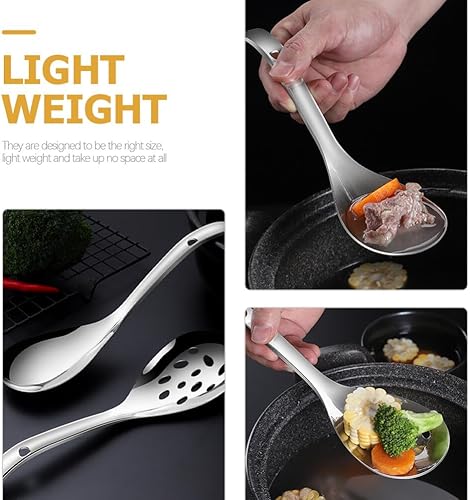 Miniatura 6 de Luxshiny Juego de 2 paletas de arroz y cuchara ranurada, cuchara de arroz, cuchara de arroz de acero inoxidable, cucharas de servir para fiestas,