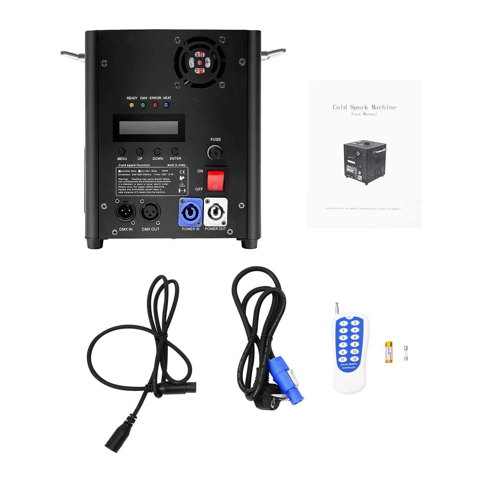 Pyrotechnikmaschinen Pyrotechnik 700W mit Fernbedienung DMX Bühnen Effekt Funken Sprühhöhe 3-5 Meter Einstellbar LCD Display Spark Machine Cold Spark Kalte Funkenmaschine Feuerwerksmaschine für Party