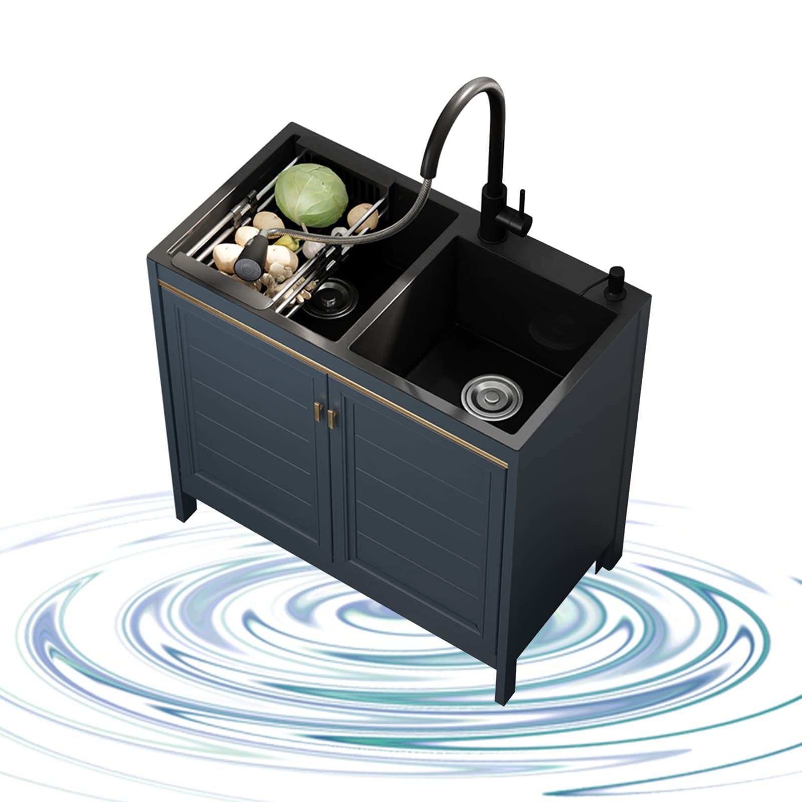 DFGHNBVC Utility Sinks For A Laundry Room Kitchen Sink Cabinet 2 Compartment Freestanding Stainless Steel Sink With Pull-Out Water Faucet And Drainage Kit,Multipurpose Hand Washing Station