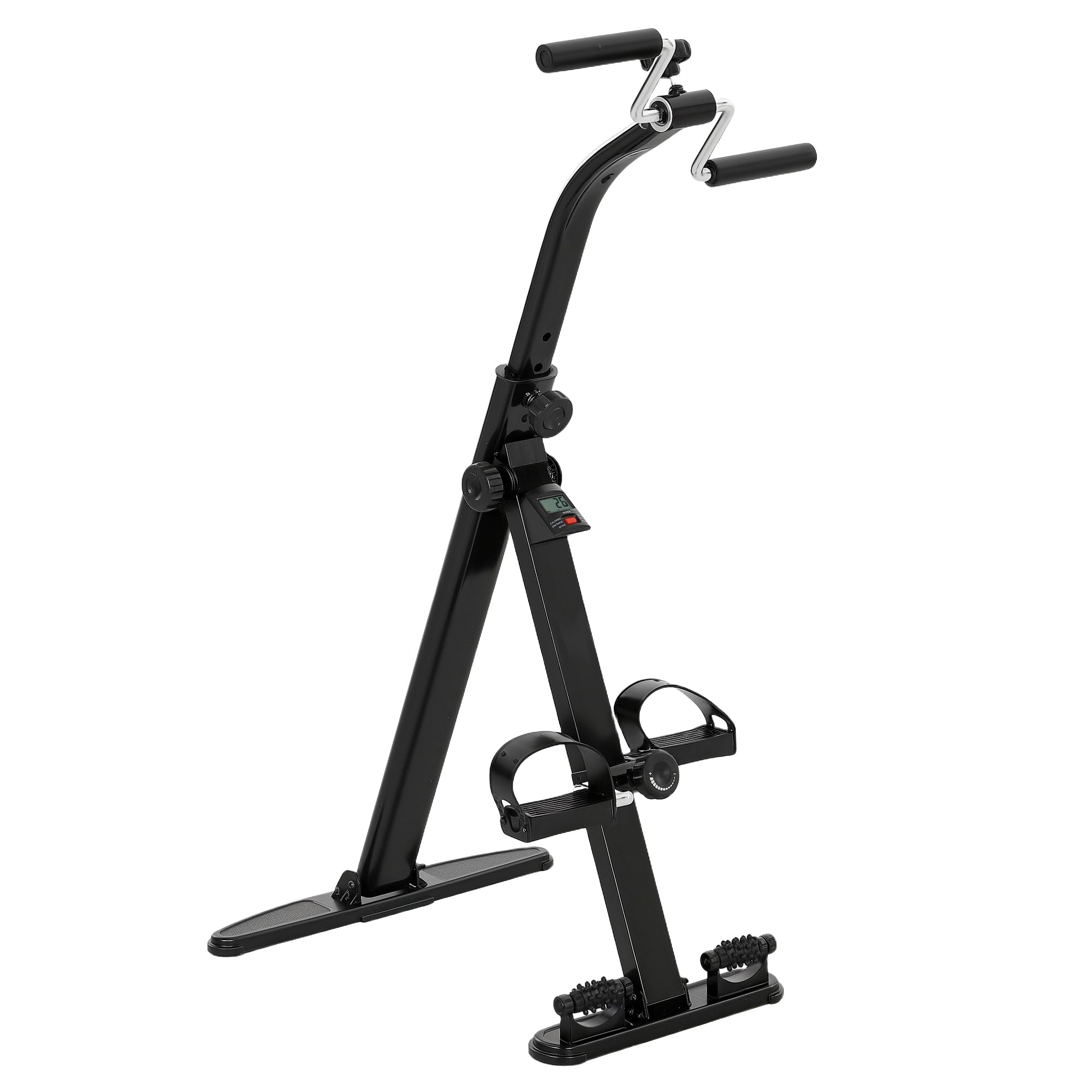 SPORTNOW Pedaliera Riabilitazione Pieghevole per Gambe e Braccia, Cyclette Riabilitativa per Anziani con Schermo LCD, Pedali Massaggianti, Altezza Manubrio Regolabile, Nero