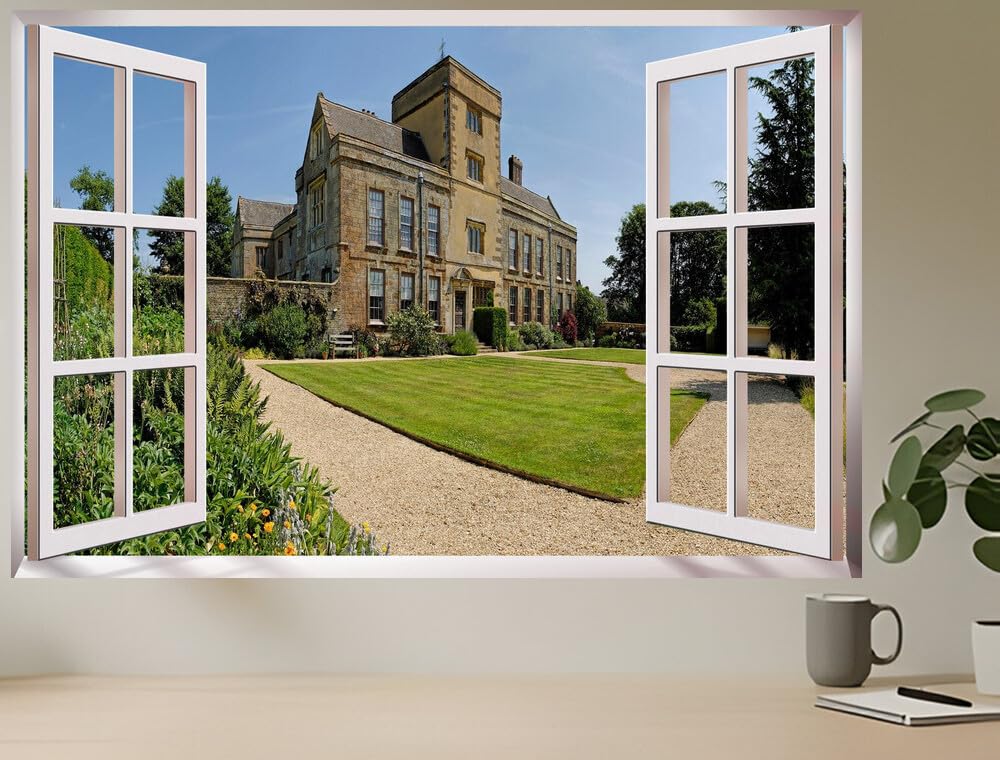 JVERF - JZZC11510 United Kingdom Houses Canons Ashby House| Self-Adhesive Open Window Wall Sticker