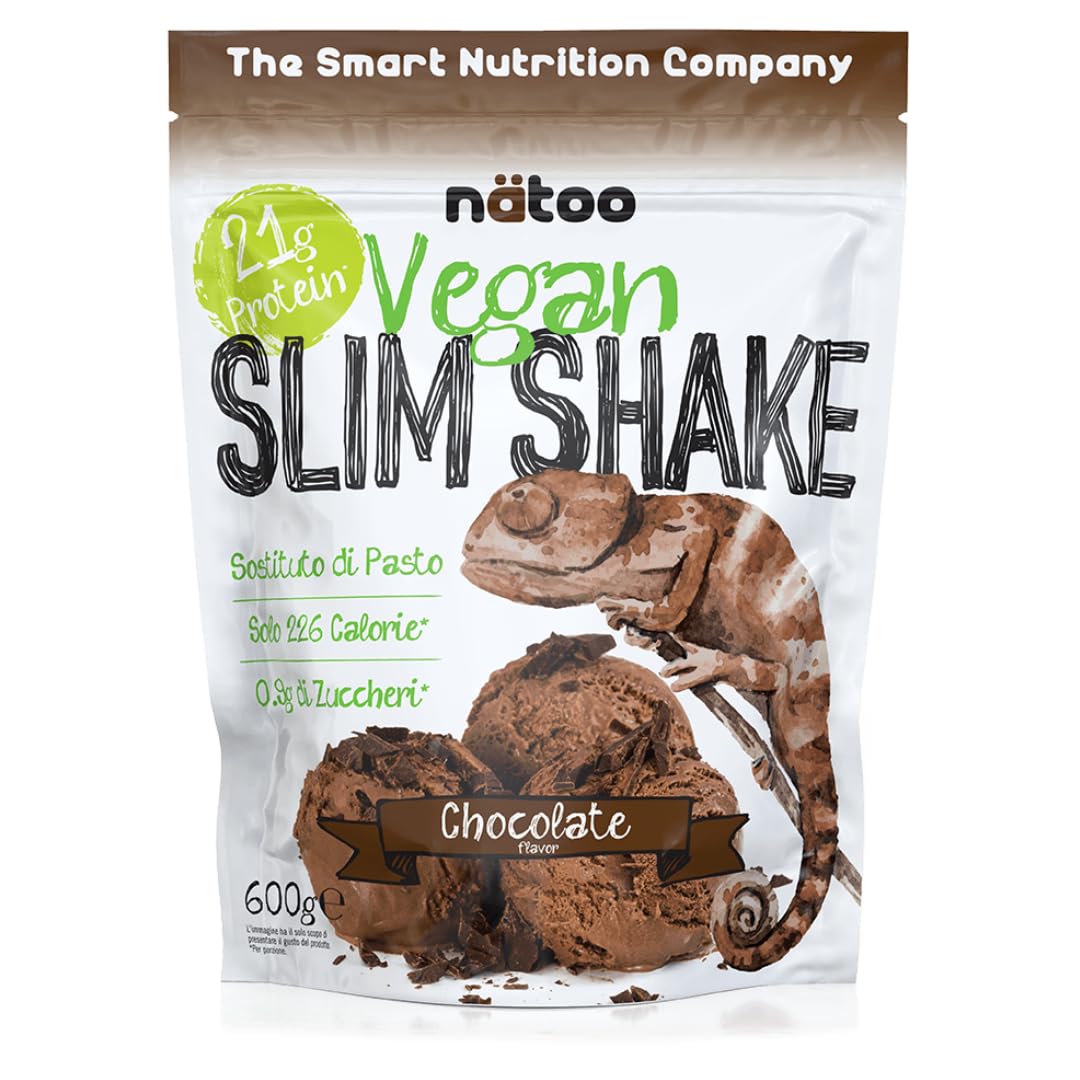 NÄTOO Pasto Sostitutivo Vegan Slim Shake Proteico - Sostituto di pasto completo per il controllo del peso a base di proteine vegetali con 27 minerali e vitamine - 600gr. (10 porzioni) (Chocolate)