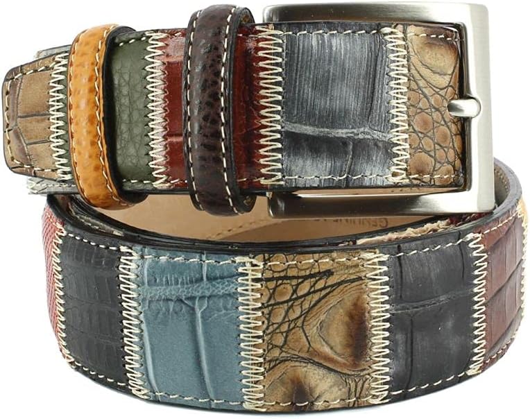 Leather belt Lizard 35mm Brown stitched edges - brown - Robert Charles