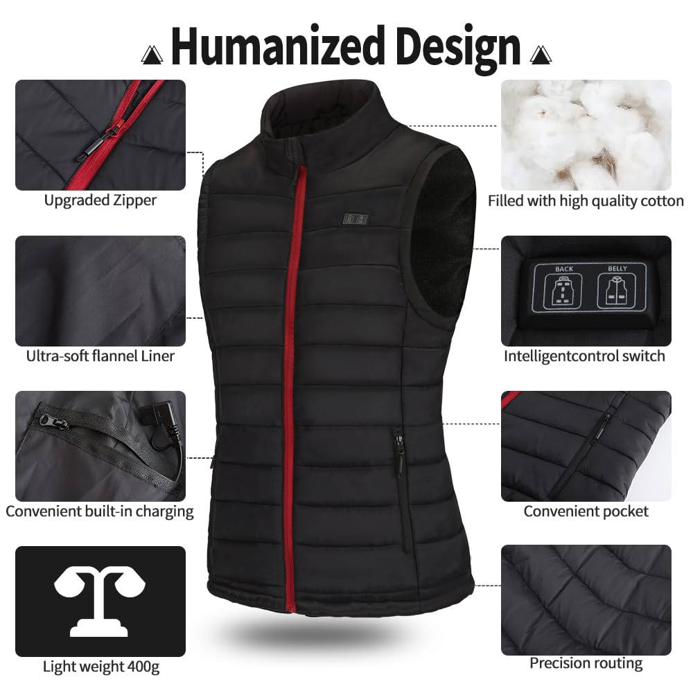 Warmy Veste Chauffante Femme avec Batterie incluse 15000mAh,Gilet Chauffant Femme avec 13 Zones de Chaleur 3 Modes, Gilet Chauffant Electrique pour Plein Air(M)