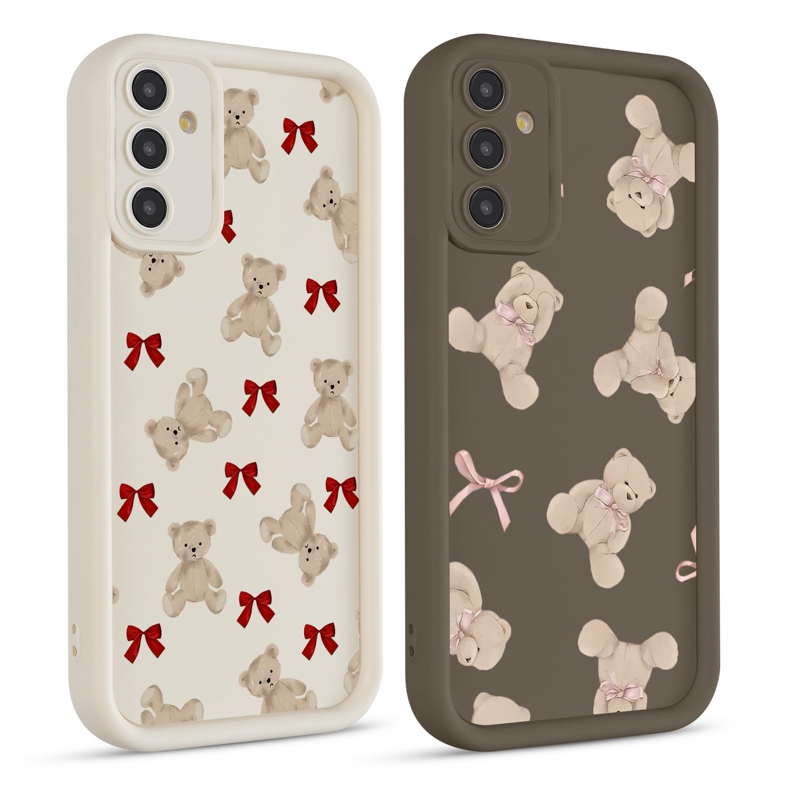 lioscre 2 Pack Cute Coquette Bow Phone Case for Samsung Galaxy A36 6.64", Aesthetic Bear Pink Ribbon Bowknot Pattern Print Design Women Girls Case