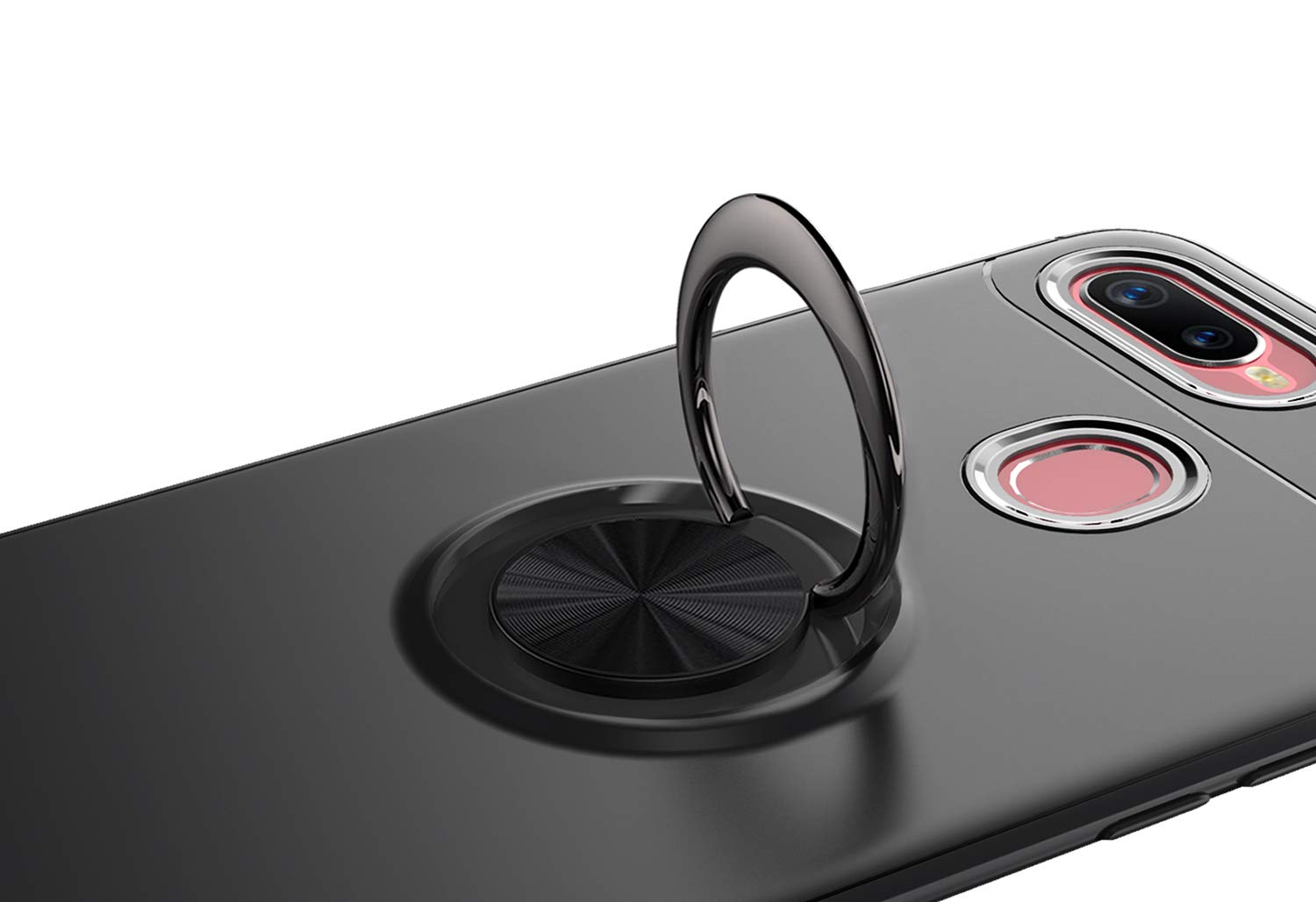 SORAKA Cover Per OPPO AX7 / A7 / A12 Con Anello Porta E Supporto Magnetico - Custodia In Silicone Morbido Anti-Impronta, Nero - 4