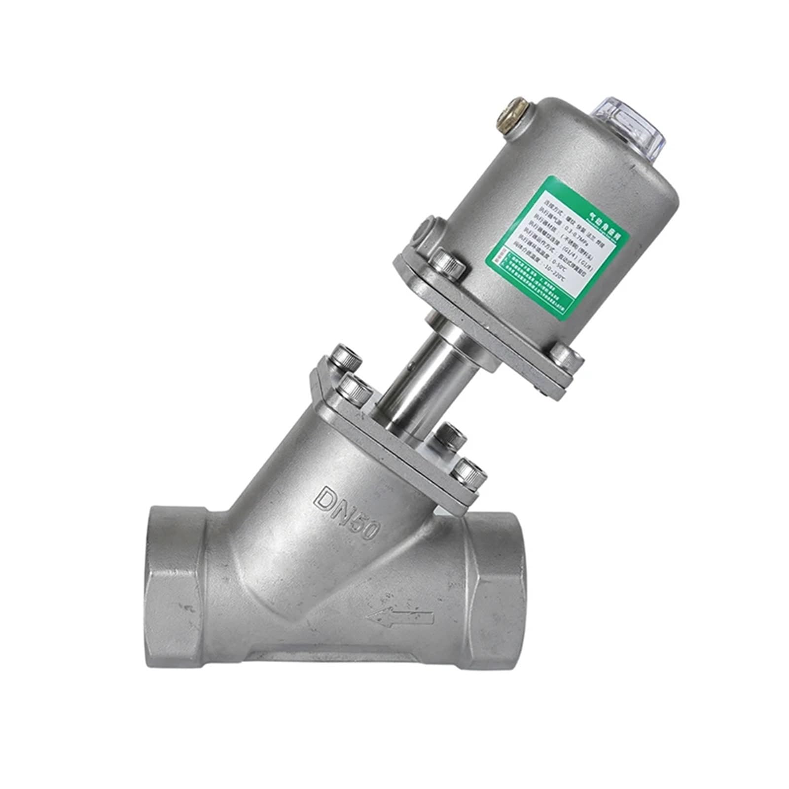 HDPHCRIUN DN50 Stainless Steel Pneumatic Seat Valve Normally Closed/Open Actuator Angle Valves 16bar(Normally Closed,Single Acting)
